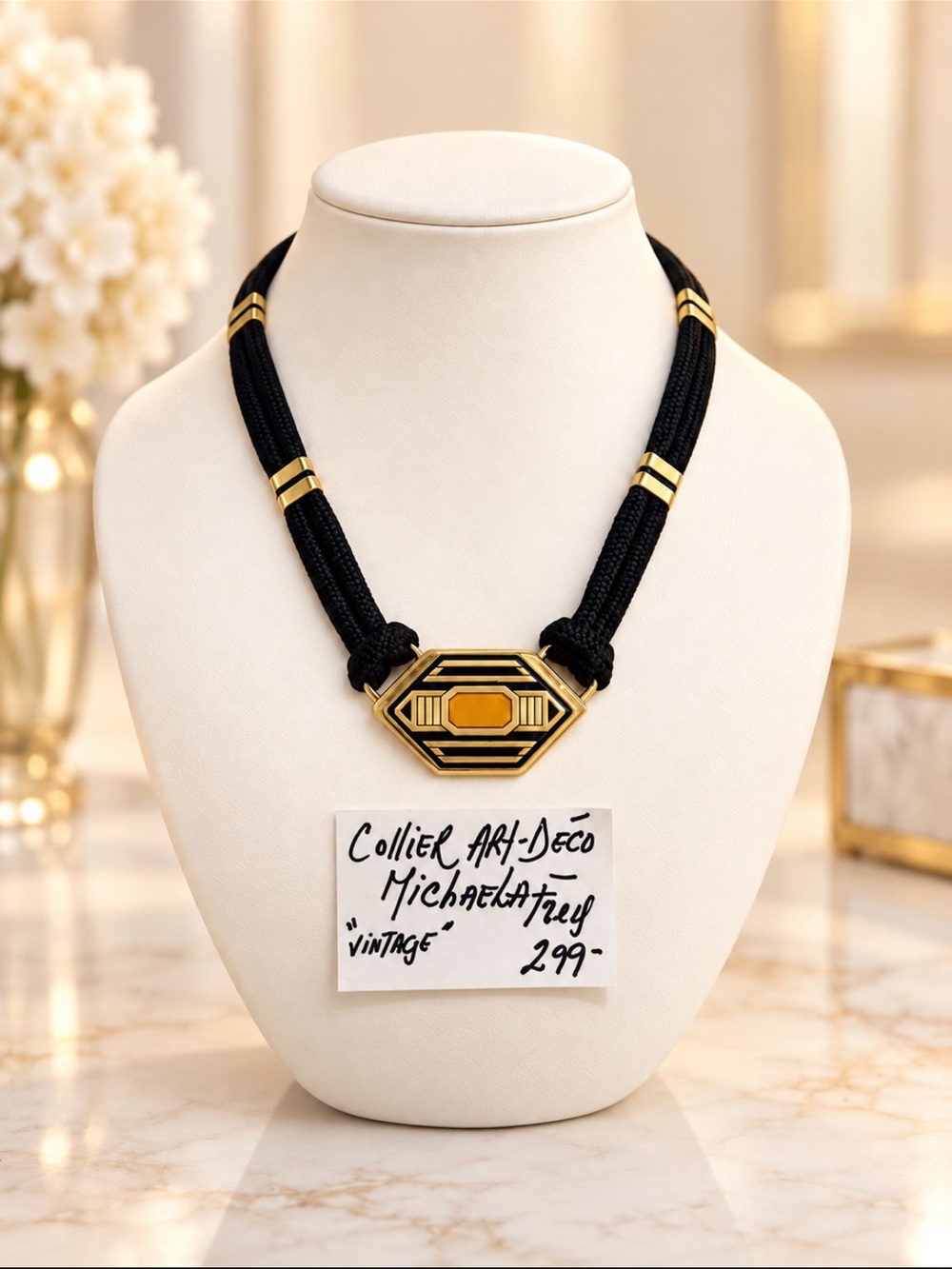 VINTAGE Beautiful Michaela Frey 24 Gold plated Art Deco Necklace❤️